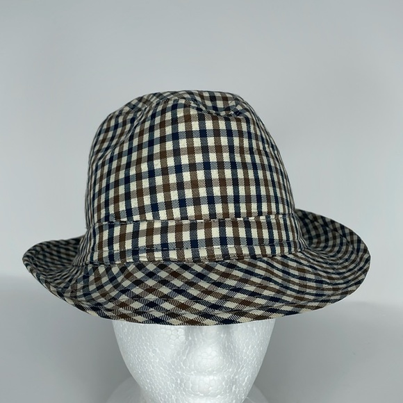 Men’s Pendleton Navy Blue, Brown and Creamy White Houndstooth Fedora Hat - Picture 1 of 11